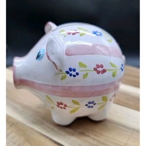 Vintage Italian Art Pottery Hand Painted Pig Coin Bank